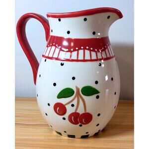 Vintage Mary Engelbreit Cherry Pitcher: Hand-Painted Polka Dot Cottagecore